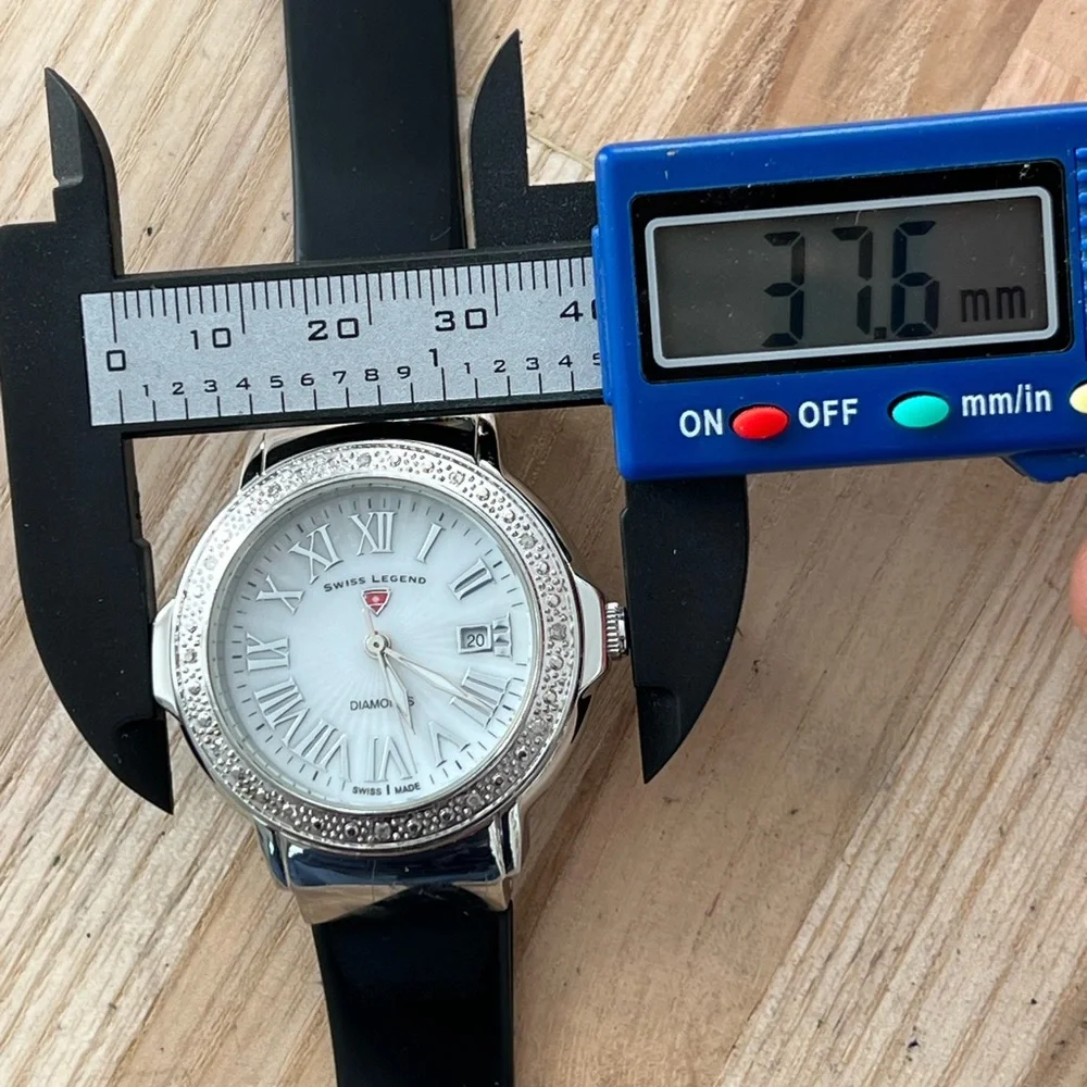 Swiss Legend Diamonds Ladies Watch Pearl Dial Date Window Poly Strap IOB